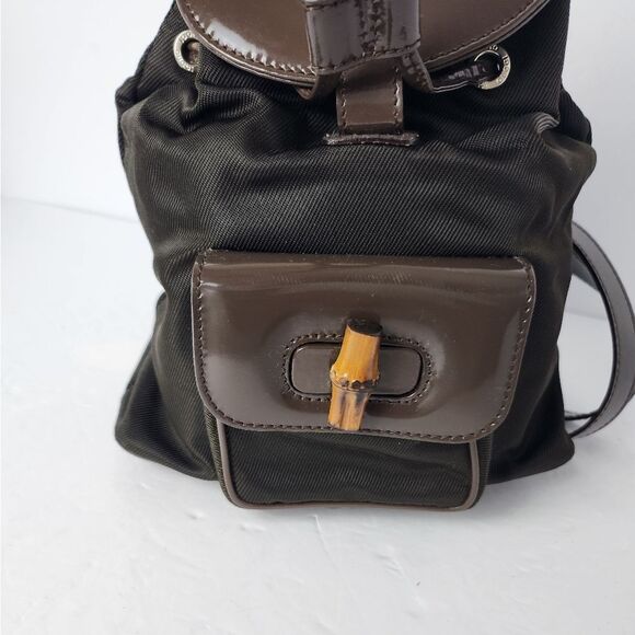 Gucci Bamboo Backpack Nylon Enamel Brown Made In Italy 8x8